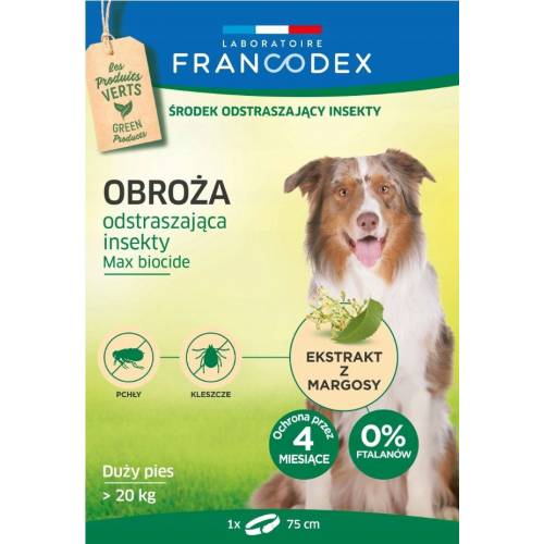 Obroża dla psów powyżej 20kg odstraszająca insekty 75cm Francodex